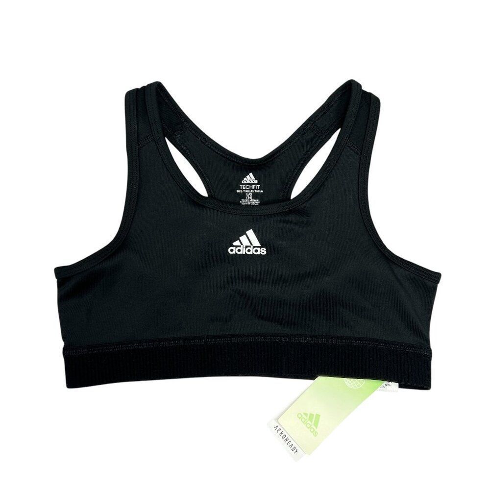 Adidas Sports Bra Girls Size Large Black Aeroready Techfit Athletic Running Yoga